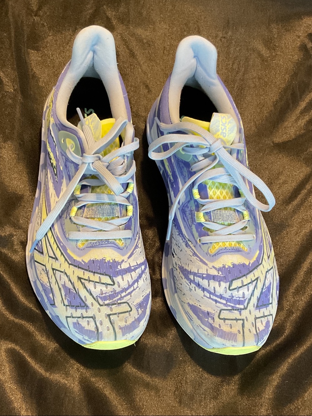 Asics Lavender & Light Blue Patterned Running Shoes with Neon Yellow Accents